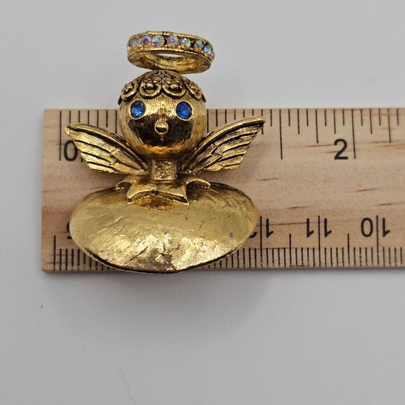 Vtg Brooch Signed Tortolani Guardian Angel Rhinestone Halo Blue Eye Pin Shoulder - Picture 14 of 15